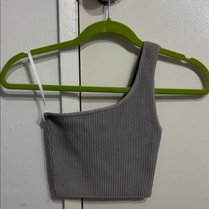 Babaton One-Shoulder Ribbed Crop Top - Gray